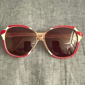 Vintage COLOURLINE Francine Red & White Oversized SUNGLASSES Made In France